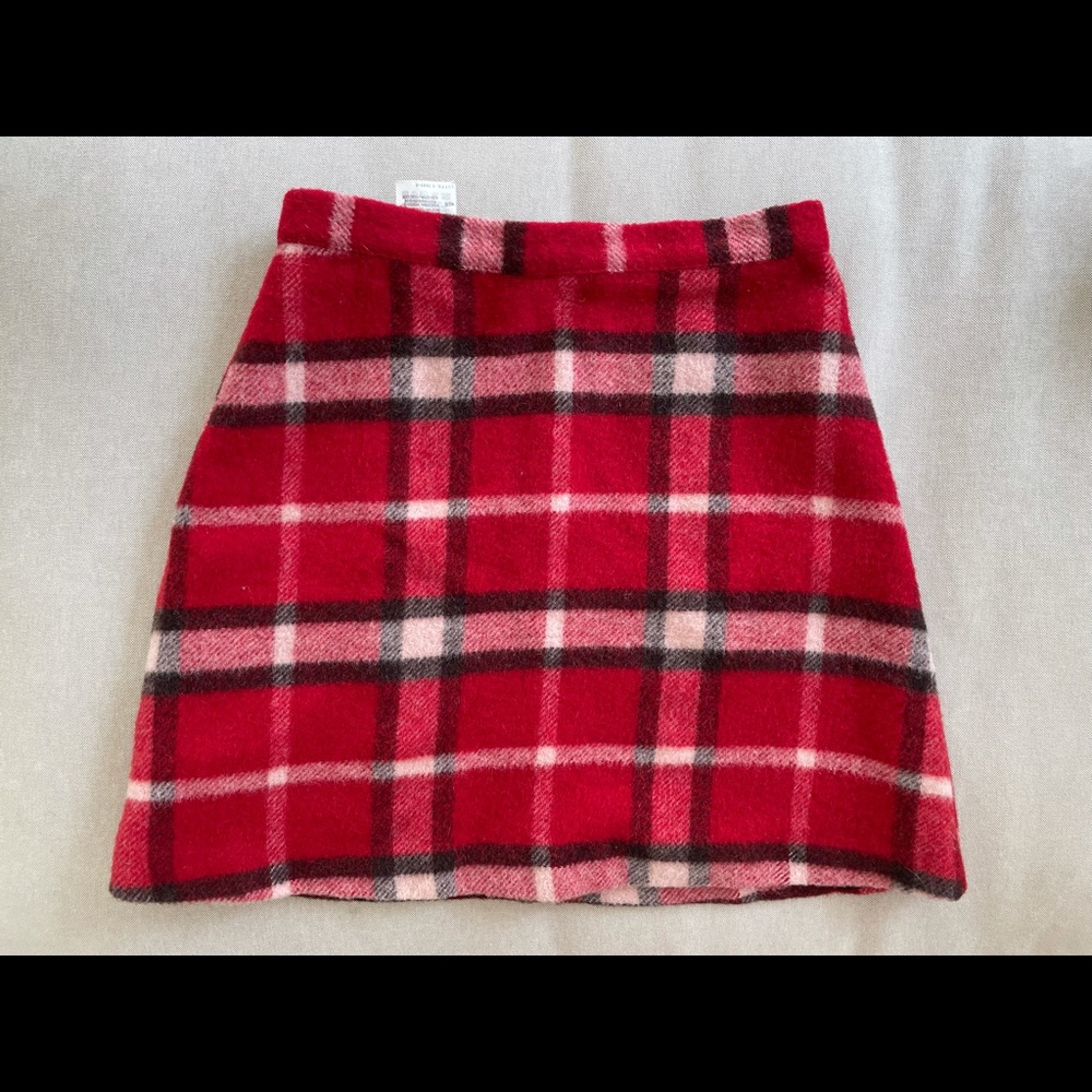 Vintage Red Benetton Plaid Skirt, 25” Waist
